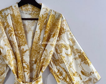 Floral Cotton Kimono Robe - Lightweight Dressing Gown, Bridesmaid Gift