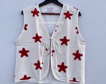 Indian Soft Cotton vest Suzani with colorful floral embroidery, boho style sleeveless vest