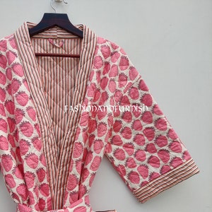 Bestseller, Beautiful Strawberry Print Cotton Quilted Jacket, Popular now Women's robe Kimono Style jacket Express delivery Strawberry Print