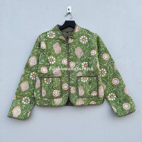 Patchwork Quilted Jackets Cotton Floral Bohemian Style Fall Winter Jacket Coat Streetwear Boho Quilted Reversible Jacket for Women