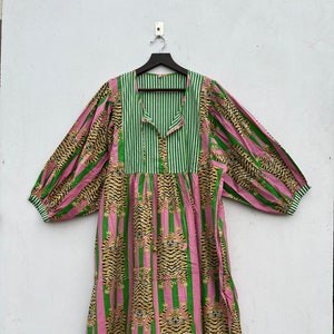 Midi Dress, Mini Dress, Floral Long Block Print Dress, Deep Neck with string closer
