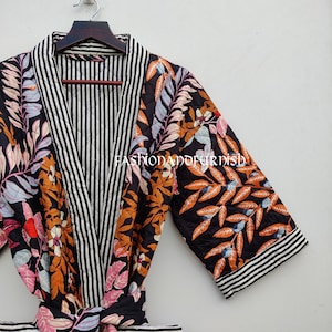 Express Delivery, Black 100% Cotton Quilted Robe Kimono Jacket, Etsy’s Pick, Japanese kimono, Bestseller, Cotton Kimono Robe, Free Delivery