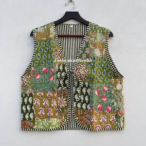 Cotton Quilted Waistcoat Vintage Style Quilted Vest Jackets, V-neck Floral Coat Holidays Gifts Sleeveless Jacket for Women Gifts