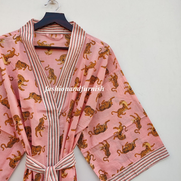 New Animal Print Kimono Robe, Indian Soft Cotton Kimono, Japanese kimono, Beach Cover Up, Bridesmaid Gown, Nightwear Dress