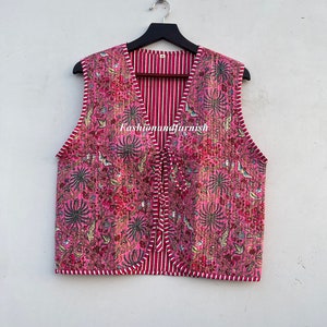 Handmade Cotton Quilted Vest: Reversible Boho Kimono Jacket