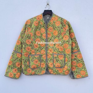 Handmade Cotton Quilted Kimono Jacket: Floral Print, Boho Style