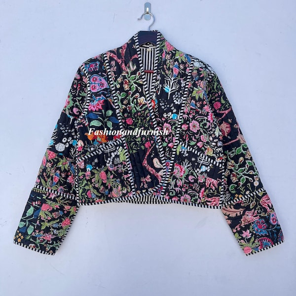 Vintage Reversible Quilted Cotton Jacket: Boho Floral Patchwork