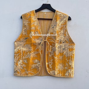 Block Printed Cotton Quilted Vest: Handmade Boho Jacket