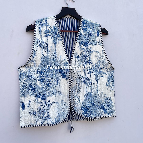 Sleeveless cotton Patchwork Jackets, Indian Cotton Handmade Winter Jacket Coat, Bohemian Style Jacket, Unisex Short Quilted Kantha Jacket