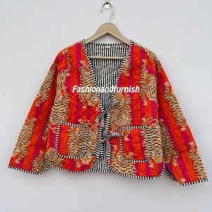 Block Printed Cotton Quilted Jacket: Boho Handmade Women&#39;s Coat