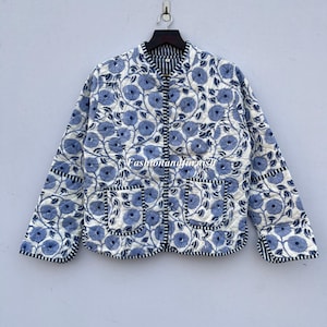 Handmade Cotton Quilted Kimono Jacket: Floral Print, Boho Style
