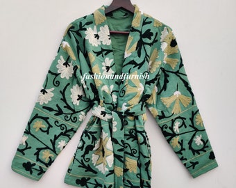Cotton Suzani Hand Embroidery Jacket Coat Quilted Jacket Ethnic Unisex Jacket's Women Wear Short Jacket Bridesmaid Gift Kimono Robe