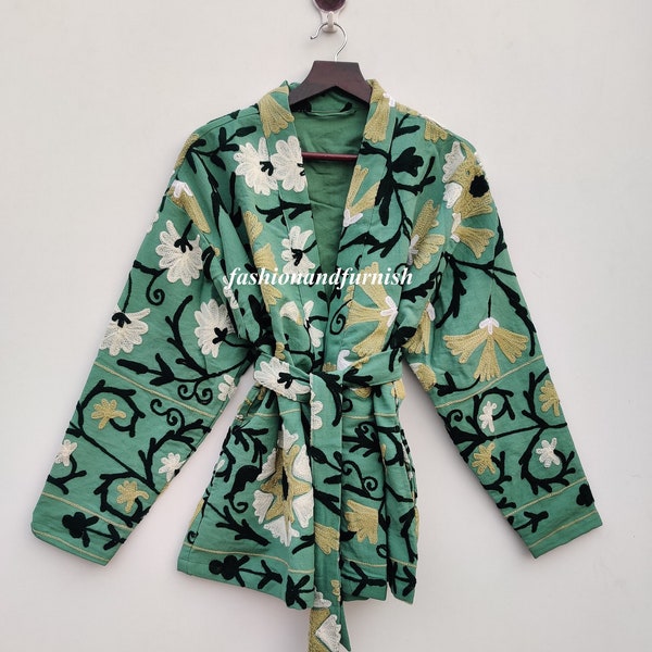 Cotton Suzani Hand Embroidery Jacket Coat Quilted Jacket Ethnic Unisex Jacket's Women Wear Short Jacket Bridesmaid Gift Kimono Robe
