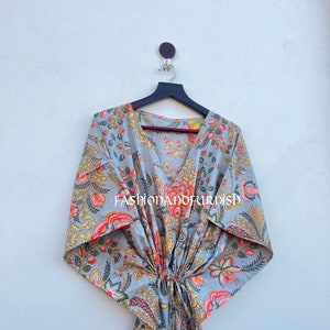 Flower Printed Cotton Kaftan, Indian Floral Kaftan, Long Caftan, Dress For to be Moms, Beach Cover Up, Sleepwear, Indian Kaftan, Maxi Dress