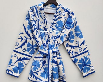 Suzani Embroidery WinterWear Jacket Womens Coat Quilted Jacket Ethnic Unisex Coat, Suzani Short Quilted Jacket