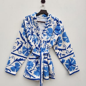 Women's Suzani Embroidery Short Jacket Kimono Robe New Suzani Jacket Countryside Living Cosy Warm Women's Coat Cotton Quilted Jacket Kimono