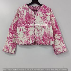 Indian Quilted Jacket For Women Tiger Print Jacket Short kimono Women Wear New Style Pink Flower Coat