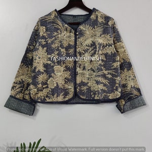 Kantha Reversible Short Jacket, Indian Handmade Quilted Jacket, Women&#39;s Wear, New Kantha Coat, Hand Stich Jacket