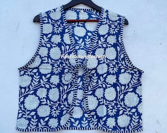 Handmade Cotton floral Fabric Vest, Boho Cotton Waistcoat