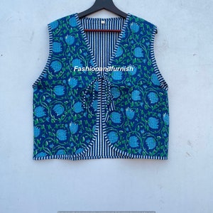 Block Printed Cotton Quilted Vest: Boho Handmade Jacket