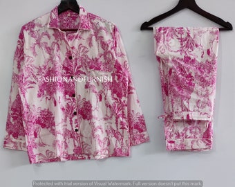 Hand Block Print Cotton Pajama Set: Indian Floral Nightwear