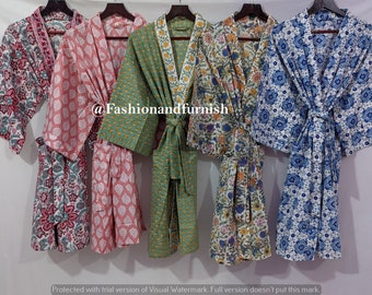 Beautiful Cotton Kimono Dress Bath Robe Kimono hand Block Printed Cotton Kimono Shower Robe Cotton Kimono Robe Dressing Gown SET OFF 5 PC