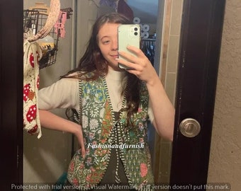 Handmade Cotton Quilted Vest Jacket, Boho Patchwork Kimono