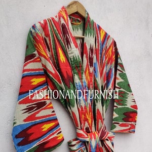 Uzbek Ikat Chapan ,coat ,robe,kaftan ,jacket. Hand-dyed, natural cotton/Robes Cotton kimono Comfortable robe # 04