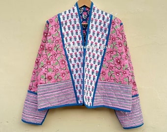 Patchwork Quilted Jackets Cotton Beige Bohemian Style Fall Winter Jacket Coat