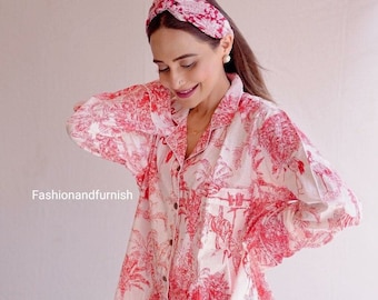 Tiger Print Cotton Pajama Set: Indian Bohemian Sleepwear