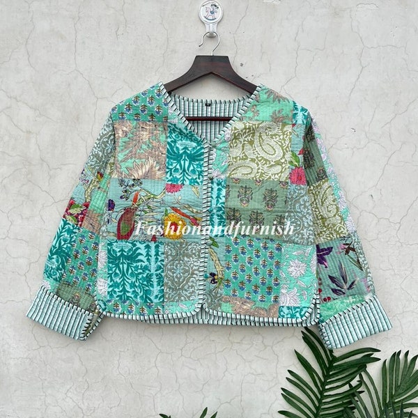 Patchwork Quilted Jackets Cotton Floral Bohemian Style Fall Winter Jacket Coat Streetwear Boho Quilted Reversible Jacket for Women