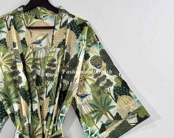 Lightweight Cotton Kimono Robe, Tiger Print, Loungewear