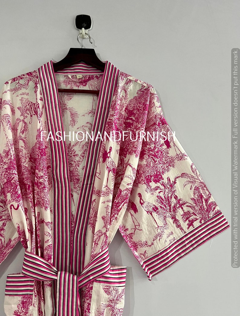 100% Cotton kimono Robes Beautiful Cotton Kimono Dress Express Delivery Dressing Gown Cotton Kimono Free Delivery Bridesmaid Gift Bestseller DARK PINK TIGER