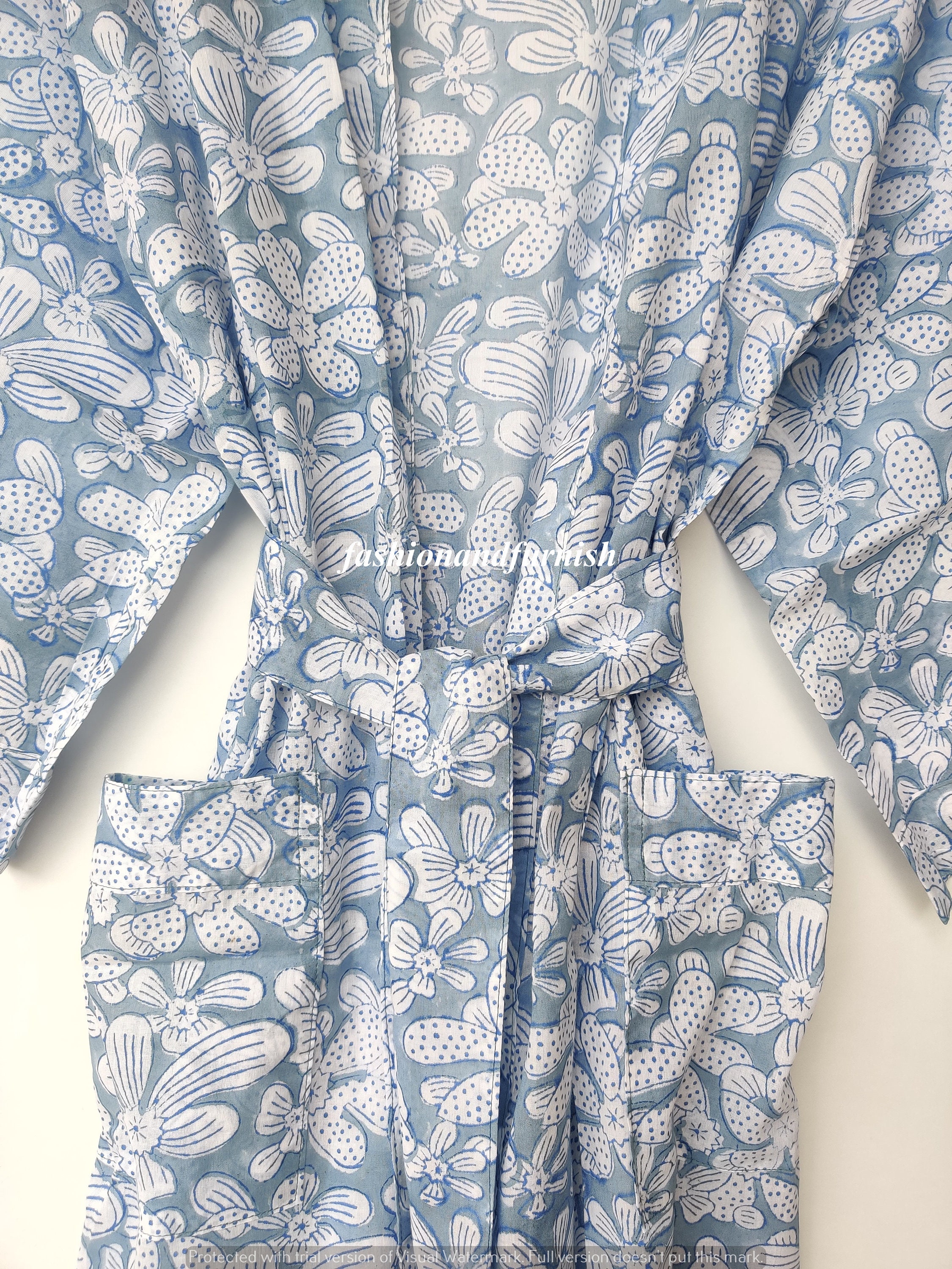Block Print Robe Hand Block Print Cotton Kimono Robe: Floral Tiger Print - Etsy