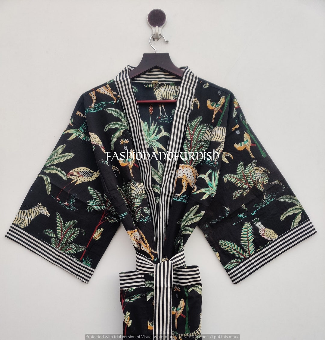Block Printed Kimono Robe | 100% Cotton Bathrobe | Ethnic Floral Wrap | Summer Loungewear