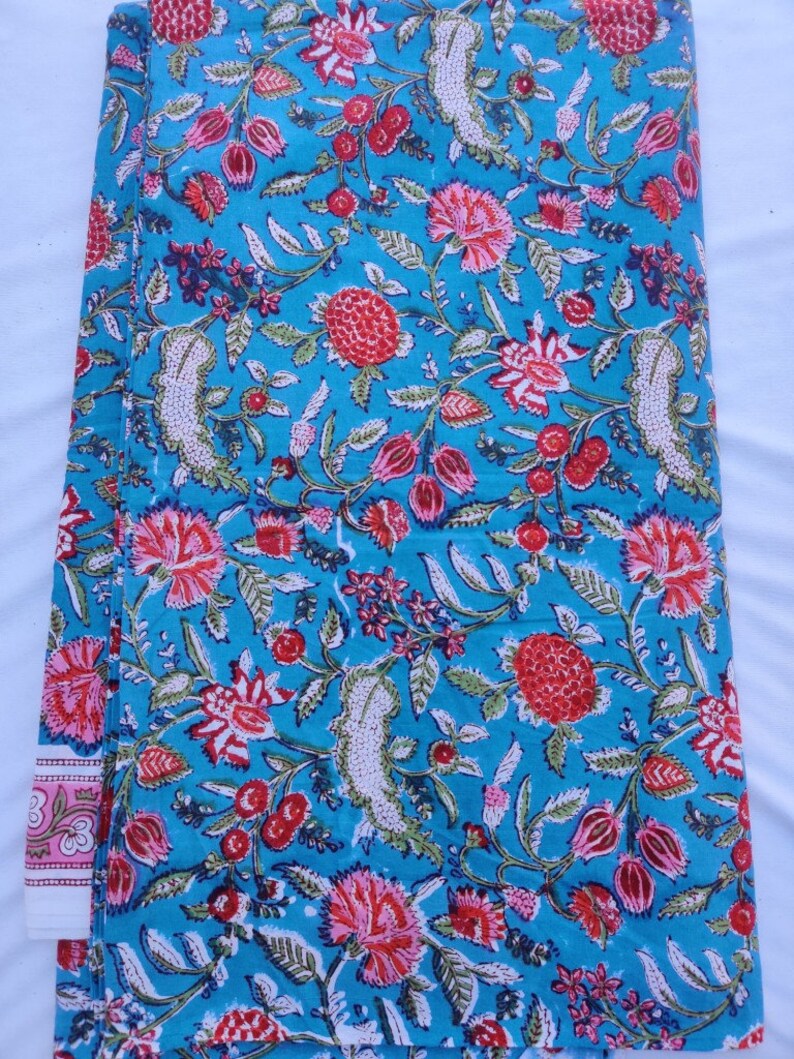 Floral Print Block Print Fabric 100/% Cotton Indian Fabric Hand Printed Soft Cotton Woman Dress Fabric By Yard # 14