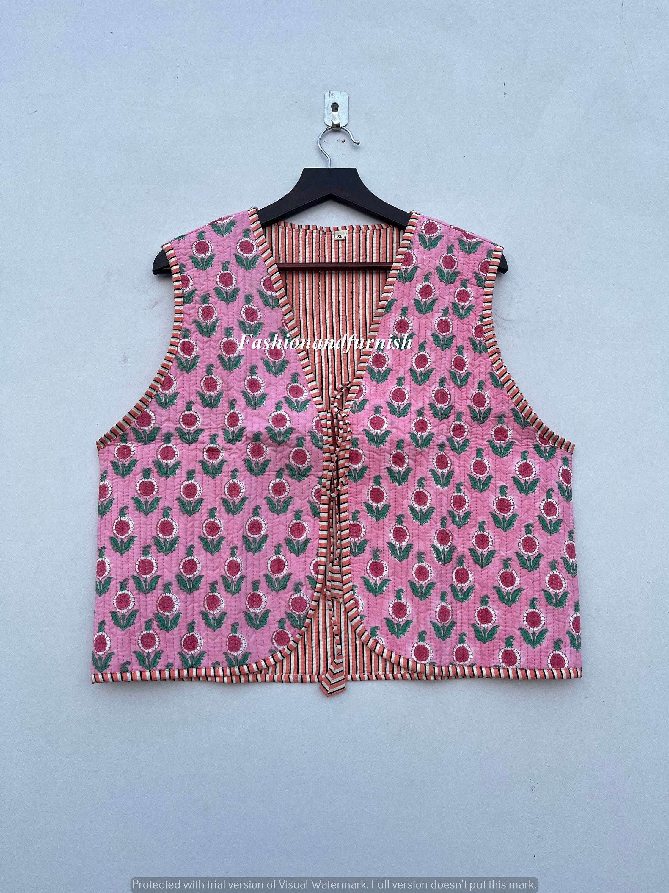 Floral Cotton Quilted Vest: Vintage Style Sleeveless Jacket - Etsy