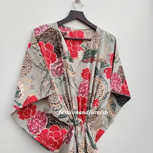 Grey Cotton Kaftan Indian Floral Kaftan Long Caftan Dress For to be Moms Beach Cover up Sleepwear Indian Kaftan Maxi Dress Bikini Cover Up