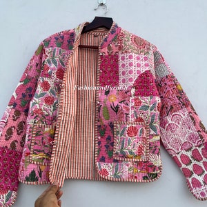 Handmade Floral Patchwork Quilted Cotton Jacket: Bohemian Reversible ...