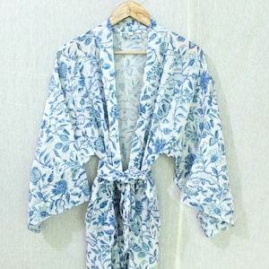 Beautiful Cotton Kimono Dress, Bath Robe Kimono, hand Block Printed Cotton Kimono, Shower Robe, Cotton Kimono Robe, Dressing Gown 521 image 6