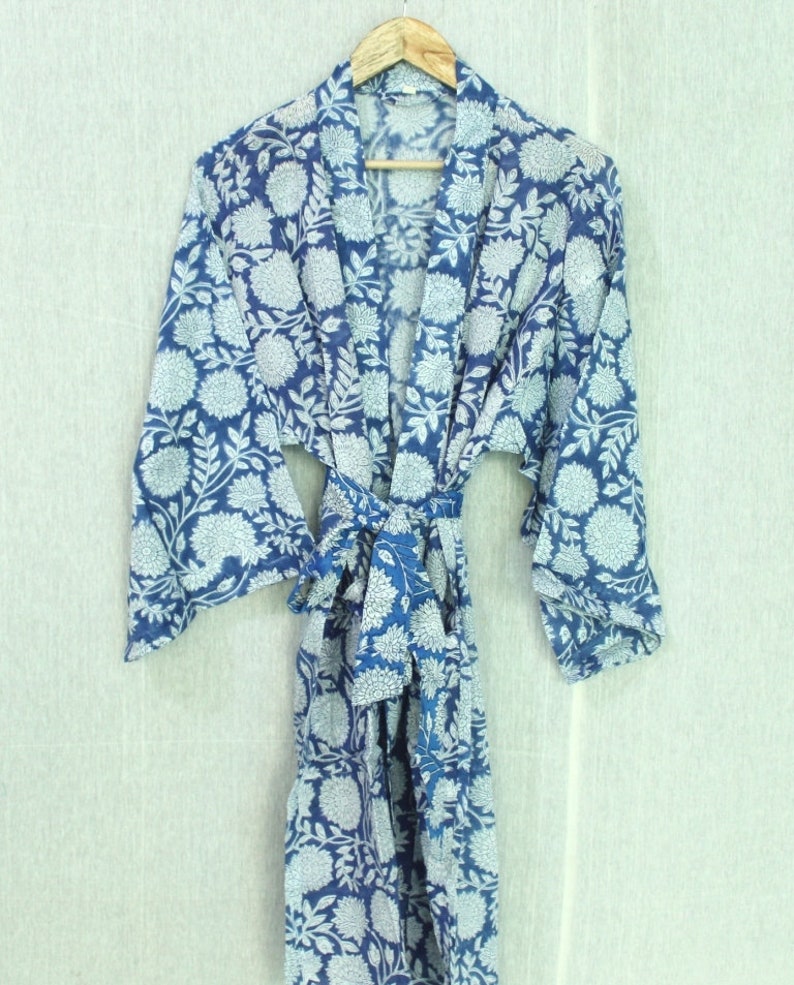 Beautiful Cotton Kimono Dress, Bath Robe Kimono, hand Block Printed Cotton Kimono, Shower Robe, Cotton Kimono Robe, Dressing Gown 521 image 5