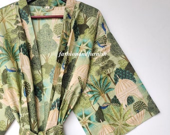 Lightweight Cotton Kimono Robe, Tiger Print, Loungewear