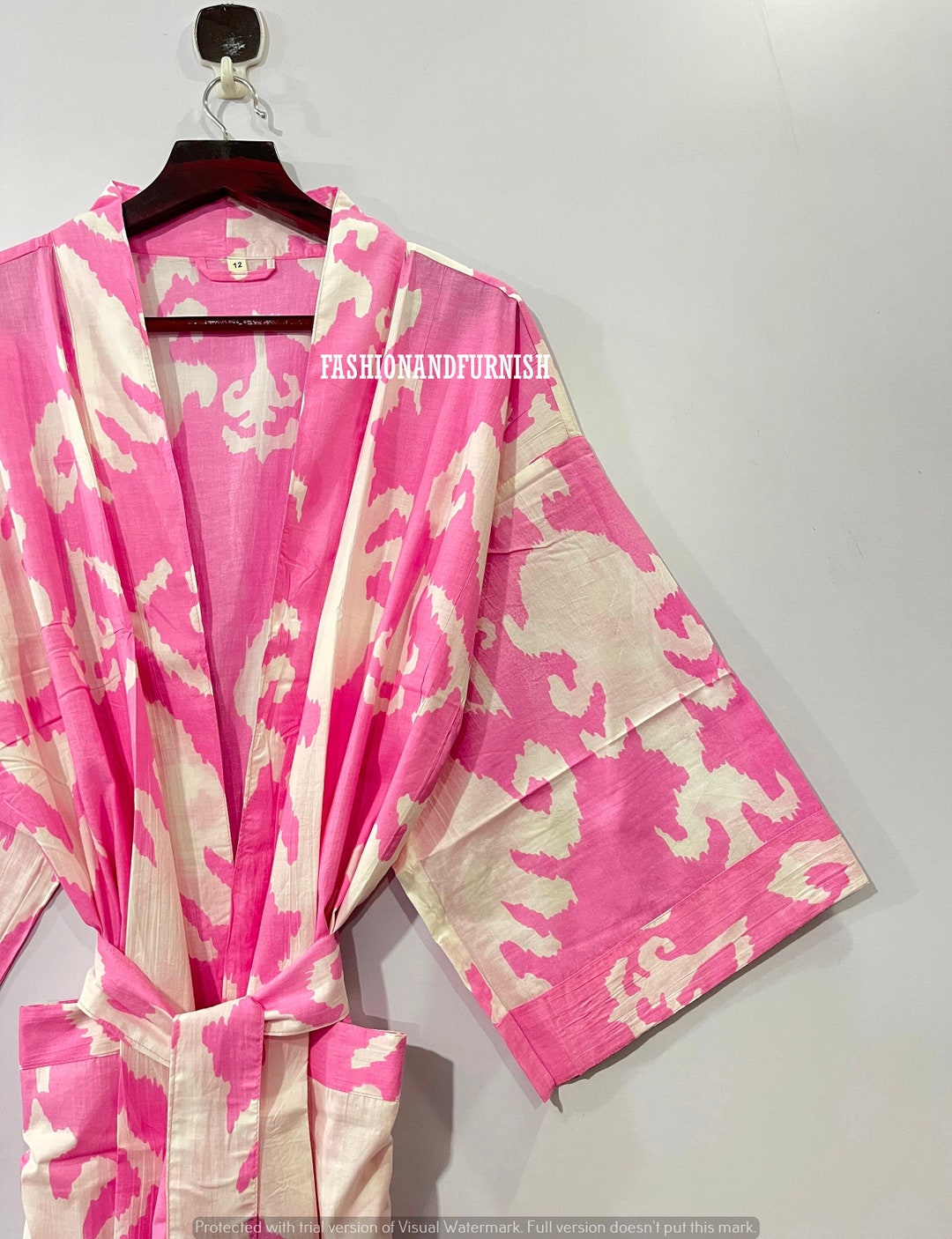 Pure Cotton Lightweight Kimono Robe, Ikat Print Kimono, Ladies Night