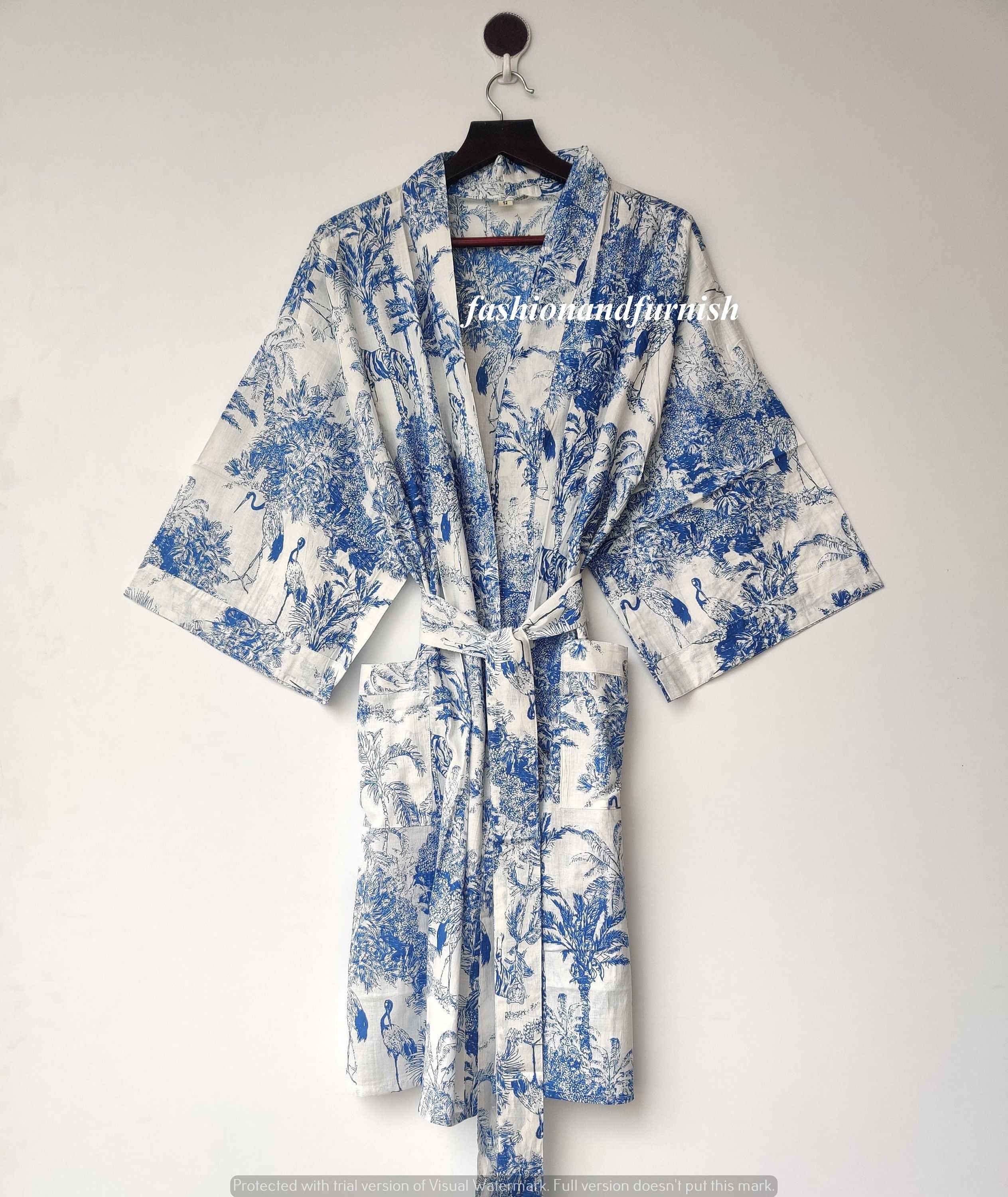 Robes Lightweight Pure Cotton Kimono Robe Ladies Night Gown Etsy Canada