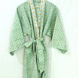 Beautiful Cotton Kimono Dress, Bath Robe Kimono, hand Block Printed Cotton Kimono, Shower Robe, Cotton Kimono Robe, Dressing Gown 521 image 4
