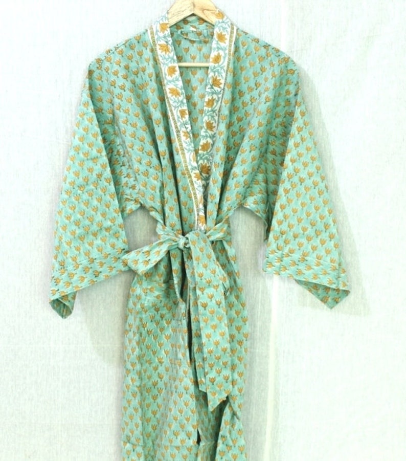 Beautiful Cotton Kimono Dress, Bath Robe Kimono, hand Block Printed Cotton Kimono, Shower Robe, Cotton Kimono Robe, Dressing Gown 521 image 4