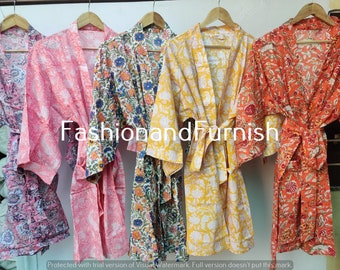 WHOLESALE ! NEW Beautiful kimono robe - Hand Block Printed Kimono For women Indian Dressing Down - Block printed Beach Robe - Set off 5 pc