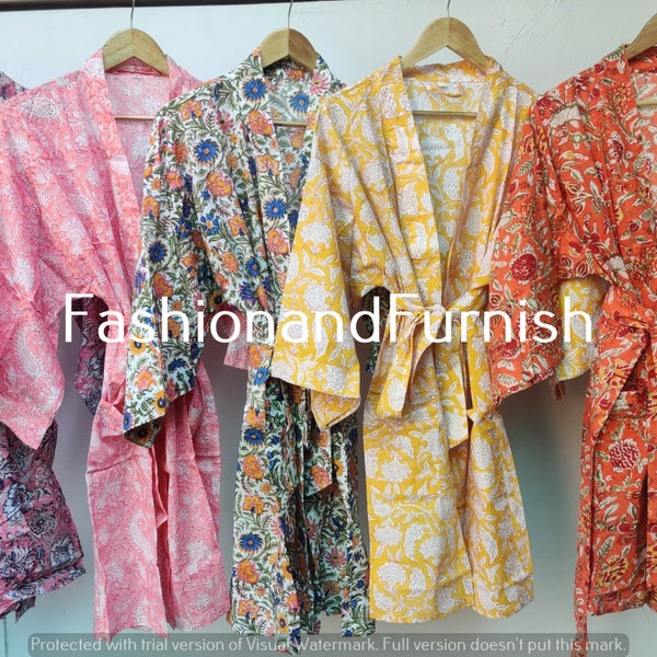 WHOLESALE ! NEW Beautiful kimono robe - Hand Block Printed Kimono For women Indian Dressing Down - Block printed Beach Robe - Set off 5 pc