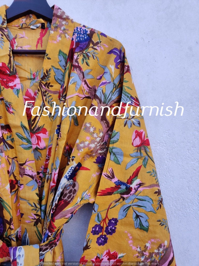 EXPRESS DELIVERY Women Wear Beautiful Handmade Kimono robe ladies night gown Bridesmaid robe Paradise Bird Cotton Kimono Robe