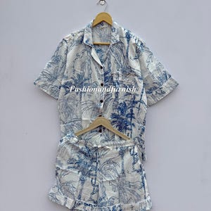 Cotton Block Print Pajama Set: Indian Night Wear with Matching Pouch